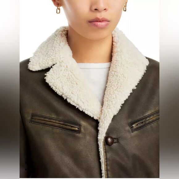 MOTHER The Mile High bomber jacket in brown faux leather and Sherpa detail M - Picture 3 of 16